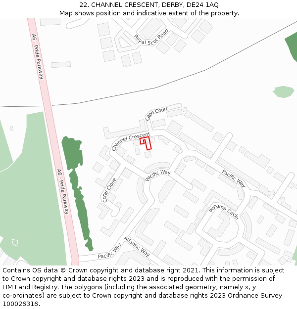 22, CHANNEL CRESCENT, DERBY, DE24 1AQ: Location map and indicative extent of plot
