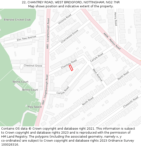 22, CHANTREY ROAD, WEST BRIDGFORD, NOTTINGHAM, NG2 7NR: Location map and indicative extent of plot