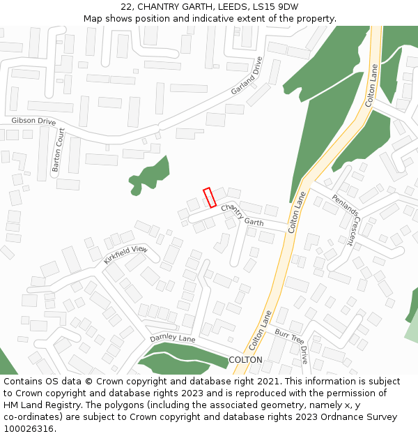 22, CHANTRY GARTH, LEEDS, LS15 9DW: Location map and indicative extent of plot