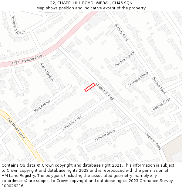 22, CHAPELHILL ROAD, WIRRAL, CH46 9QN: Location map and indicative extent of plot