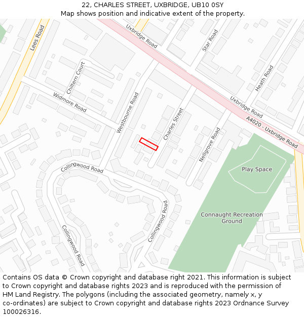 22, CHARLES STREET, UXBRIDGE, UB10 0SY: Location map and indicative extent of plot