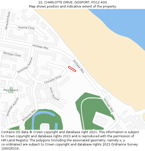 22, CHARLOTTE DRIVE, GOSPORT, PO12 4GS: Location map and indicative extent of plot