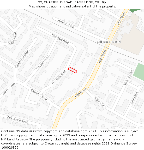 22, CHARTFIELD ROAD, CAMBRIDGE, CB1 9JY: Location map and indicative extent of plot