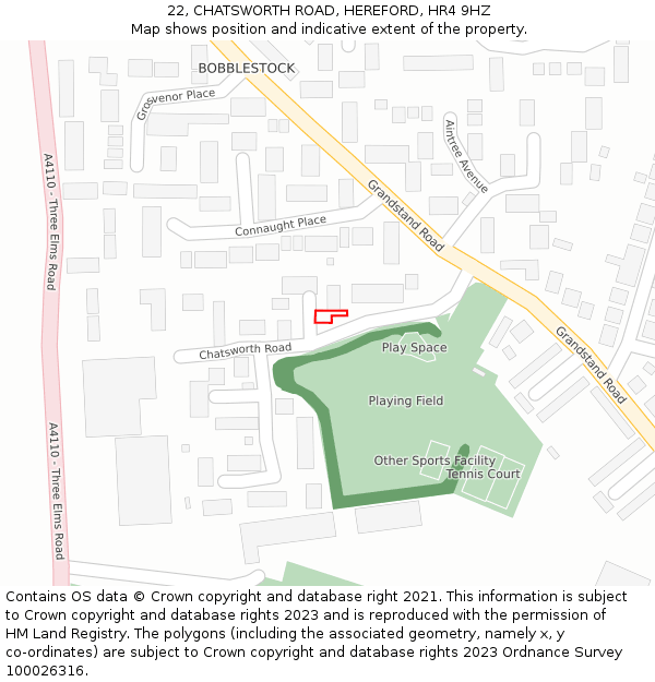 22, CHATSWORTH ROAD, HEREFORD, HR4 9HZ: Location map and indicative extent of plot