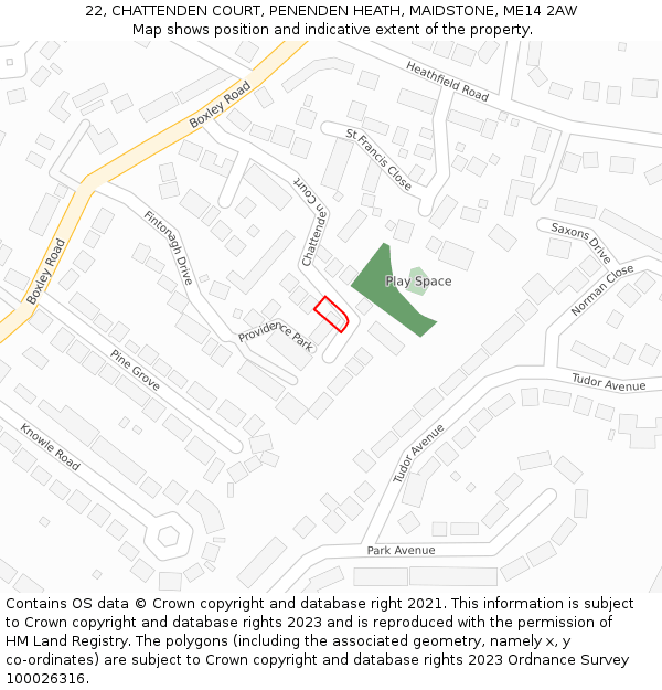 22, CHATTENDEN COURT, PENENDEN HEATH, MAIDSTONE, ME14 2AW: Location map and indicative extent of plot