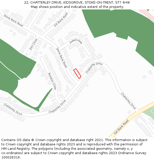 22, CHATTERLEY DRIVE, KIDSGROVE, STOKE-ON-TRENT, ST7 4HW: Location map and indicative extent of plot