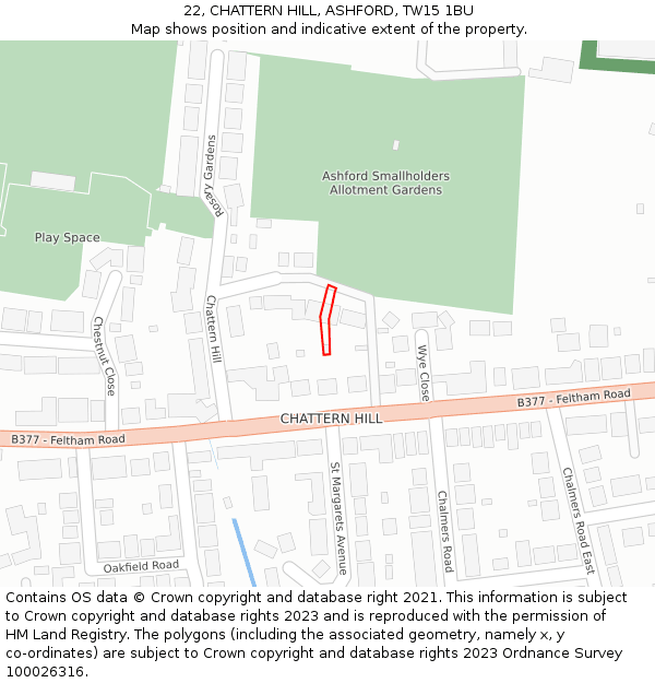 22, CHATTERN HILL, ASHFORD, TW15 1BU: Location map and indicative extent of plot