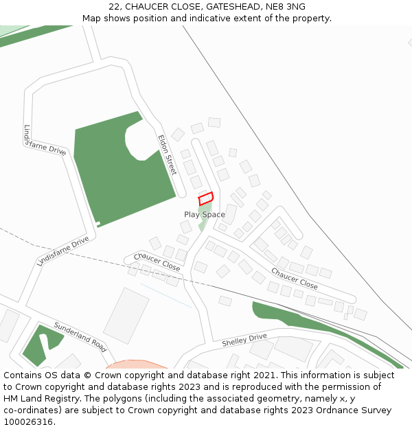 22, CHAUCER CLOSE, GATESHEAD, NE8 3NG: Location map and indicative extent of plot
