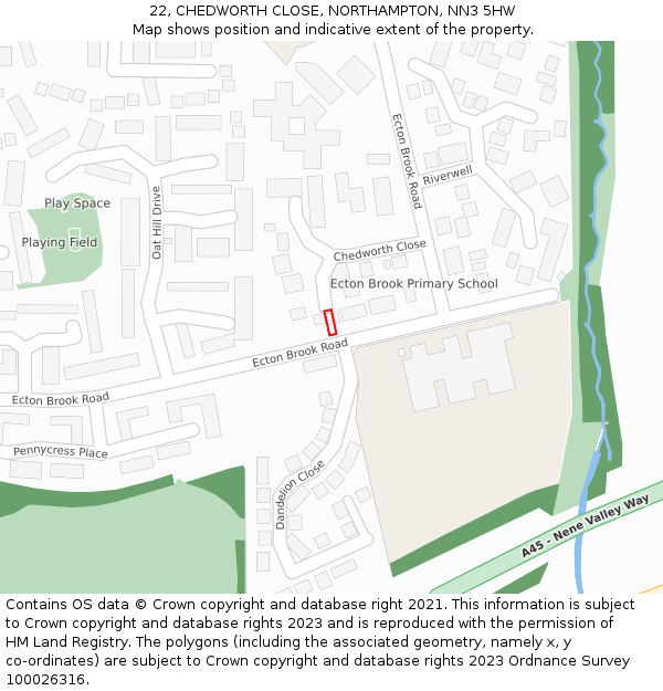 22, CHEDWORTH CLOSE, NORTHAMPTON, NN3 5HW: Location map and indicative extent of plot