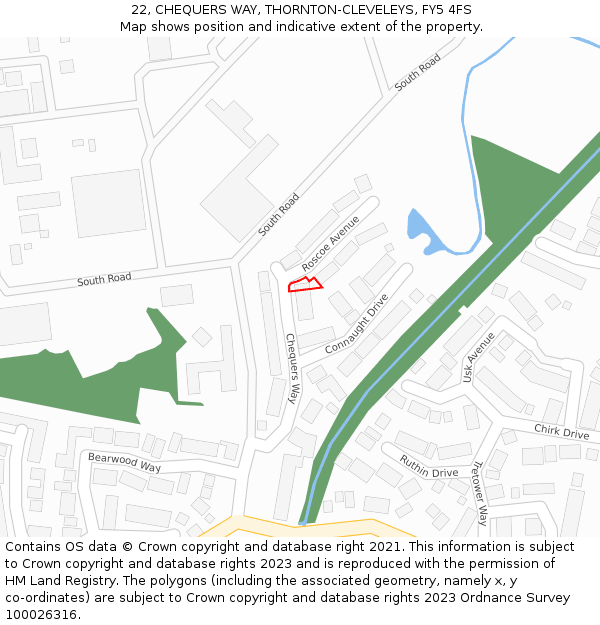 22, CHEQUERS WAY, THORNTON-CLEVELEYS, FY5 4FS: Location map and indicative extent of plot