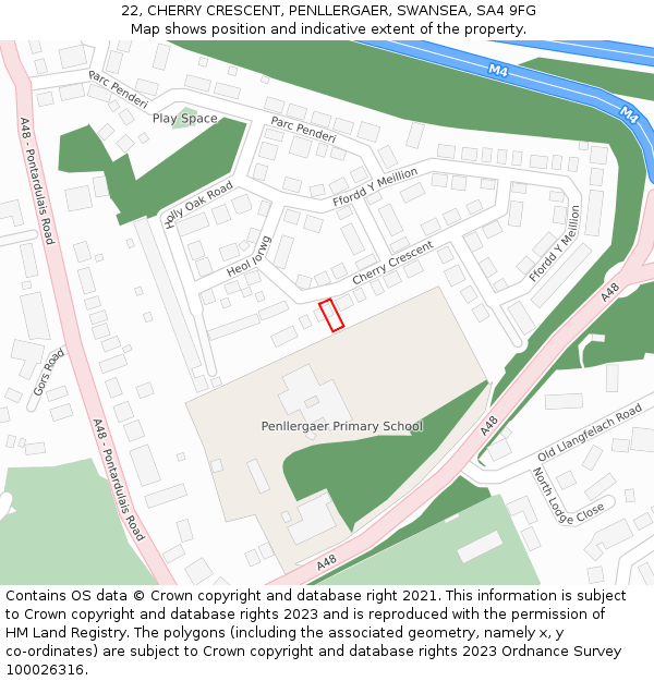 22, CHERRY CRESCENT, PENLLERGAER, SWANSEA, SA4 9FG: Location map and indicative extent of plot