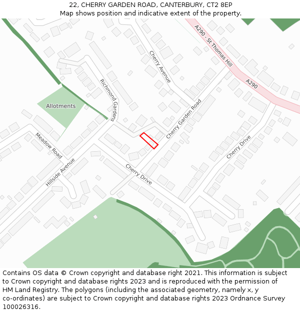 22, CHERRY GARDEN ROAD, CANTERBURY, CT2 8EP: Location map and indicative extent of plot