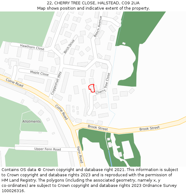 22, CHERRY TREE CLOSE, HALSTEAD, CO9 2UA: Location map and indicative extent of plot