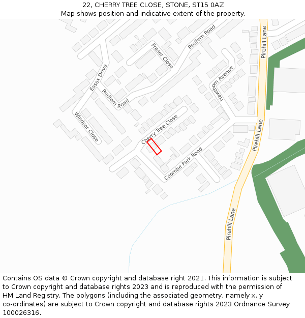 22, CHERRY TREE CLOSE, STONE, ST15 0AZ: Location map and indicative extent of plot