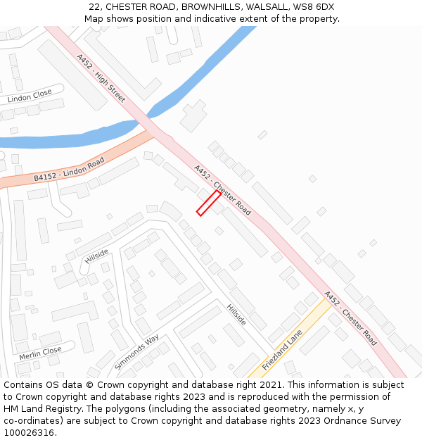 22, CHESTER ROAD, BROWNHILLS, WALSALL, WS8 6DX: Location map and indicative extent of plot