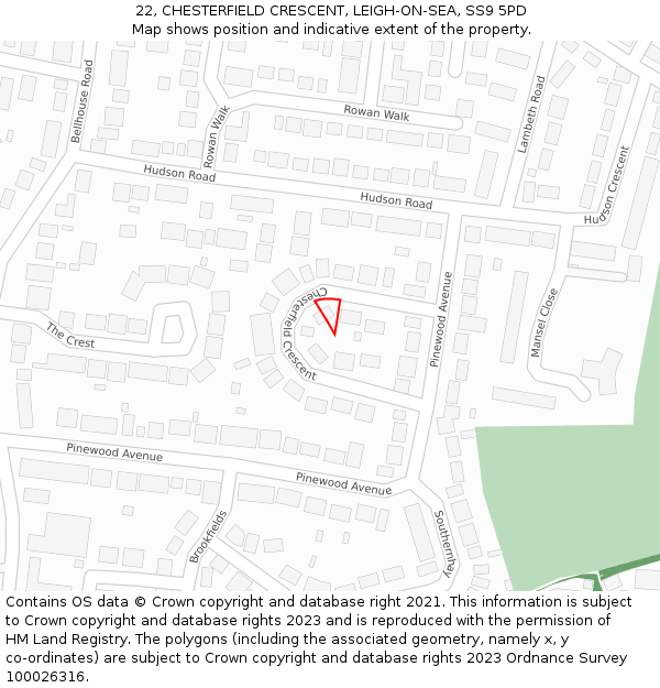 22, CHESTERFIELD CRESCENT, LEIGH-ON-SEA, SS9 5PD: Location map and indicative extent of plot