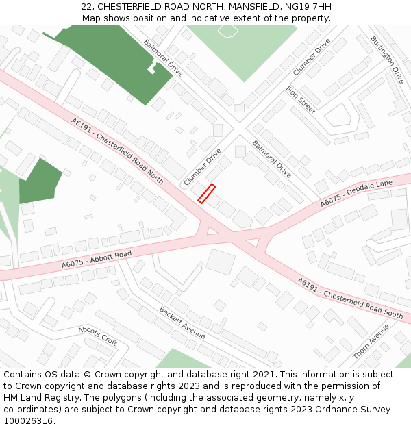 22, CHESTERFIELD ROAD NORTH, MANSFIELD, NG19 7HH: Location map and indicative extent of plot