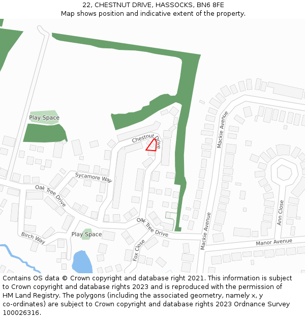 22, CHESTNUT DRIVE, HASSOCKS, BN6 8FE: Location map and indicative extent of plot