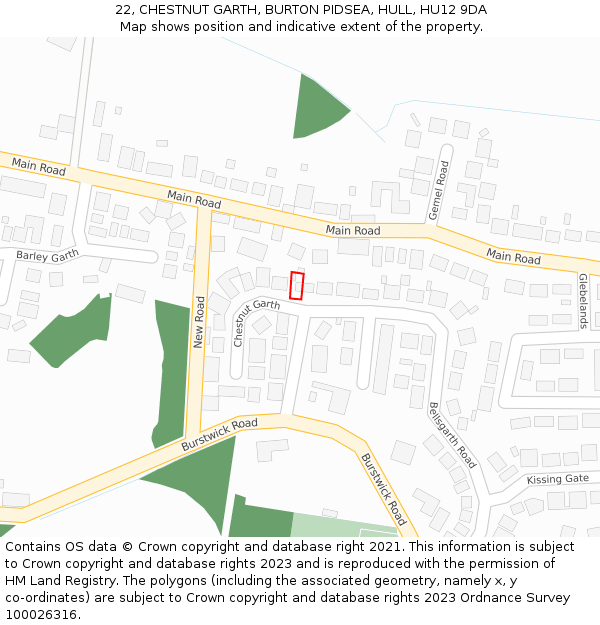 22, CHESTNUT GARTH, BURTON PIDSEA, HULL, HU12 9DA: Location map and indicative extent of plot