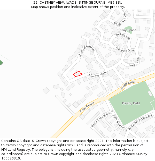 22, CHETNEY VIEW, IWADE, SITTINGBOURNE, ME9 8SU: Location map and indicative extent of plot