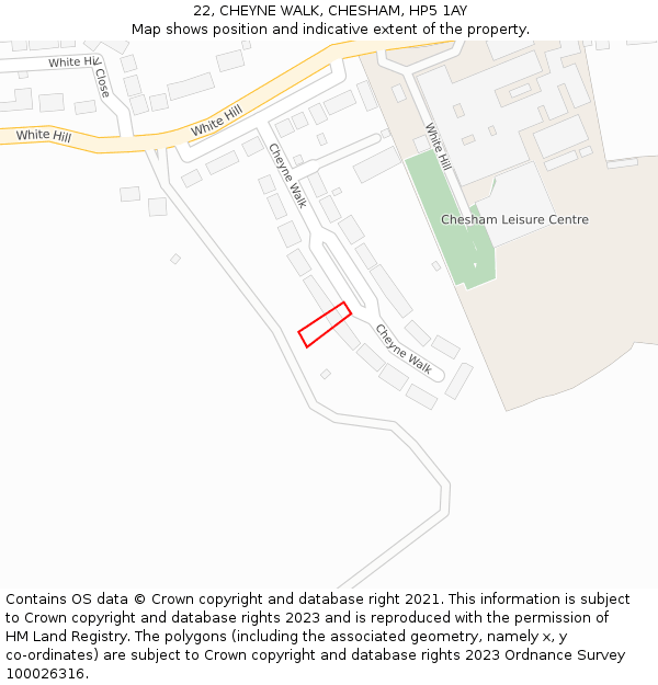 22, CHEYNE WALK, CHESHAM, HP5 1AY: Location map and indicative extent of plot