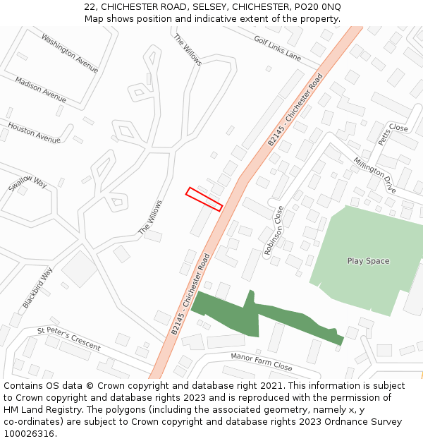 22, CHICHESTER ROAD, SELSEY, CHICHESTER, PO20 0NQ: Location map and indicative extent of plot