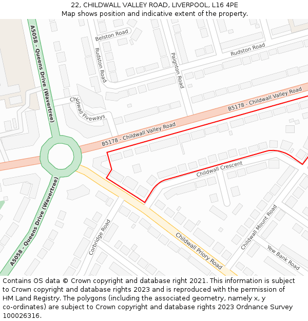 22, CHILDWALL VALLEY ROAD, LIVERPOOL, L16 4PE: Location map and indicative extent of plot