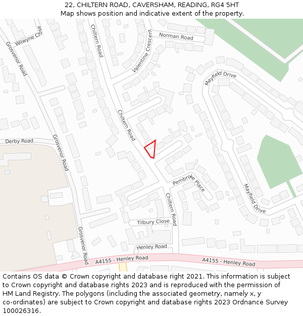 22, CHILTERN ROAD, CAVERSHAM, READING, RG4 5HT: Location map and indicative extent of plot