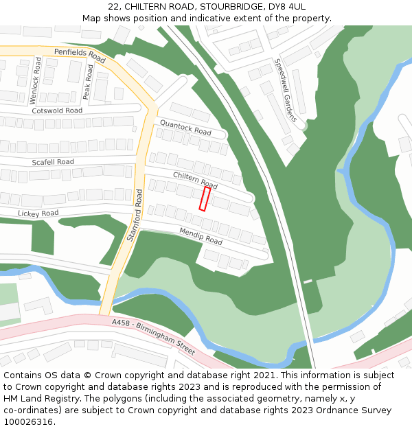 22, CHILTERN ROAD, STOURBRIDGE, DY8 4UL: Location map and indicative extent of plot