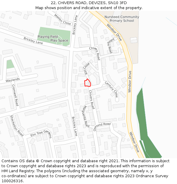22, CHIVERS ROAD, DEVIZES, SN10 3FD: Location map and indicative extent of plot