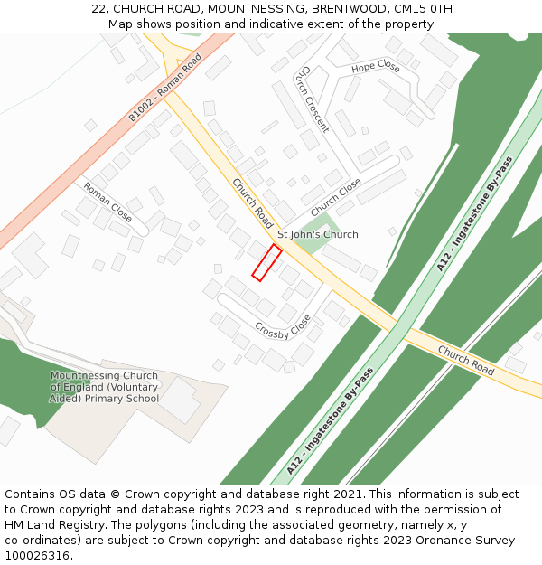 22, CHURCH ROAD, MOUNTNESSING, BRENTWOOD, CM15 0TH: Location map and indicative extent of plot