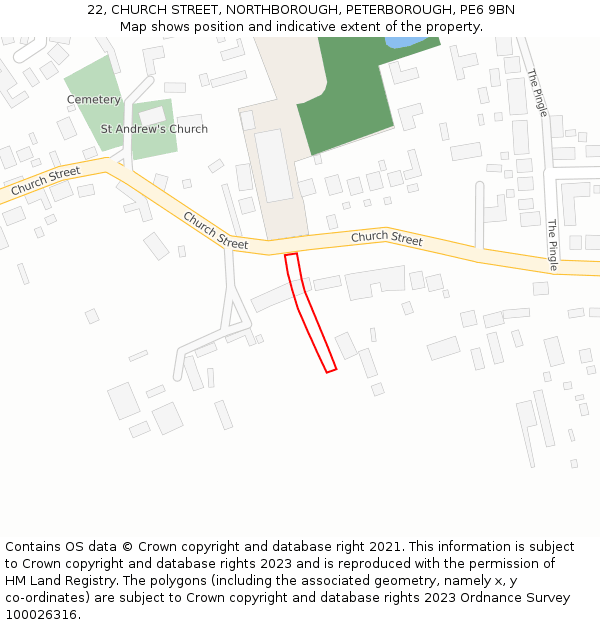 22, CHURCH STREET, NORTHBOROUGH, PETERBOROUGH, PE6 9BN: Location map and indicative extent of plot