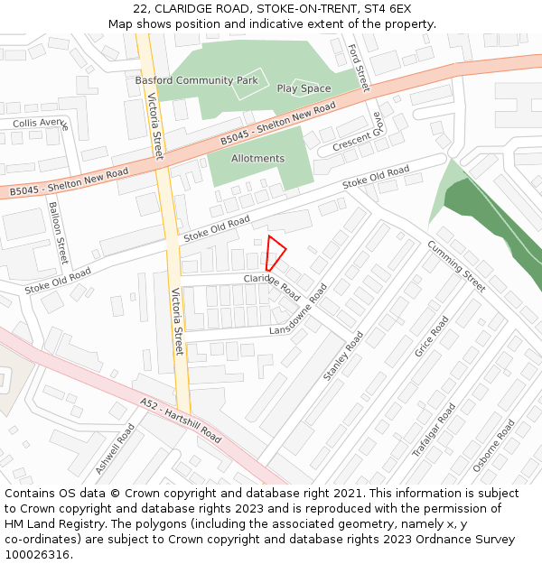 22, CLARIDGE ROAD, STOKE-ON-TRENT, ST4 6EX: Location map and indicative extent of plot