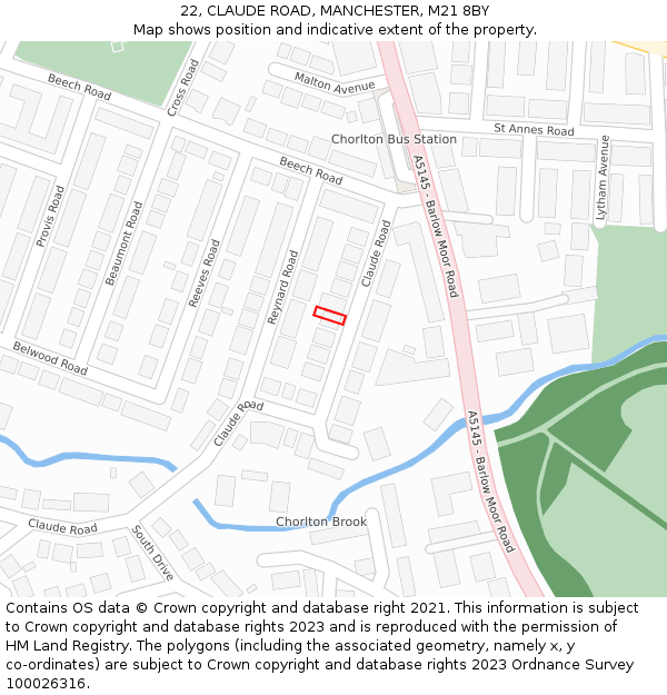 22, CLAUDE ROAD, MANCHESTER, M21 8BY: Location map and indicative extent of plot