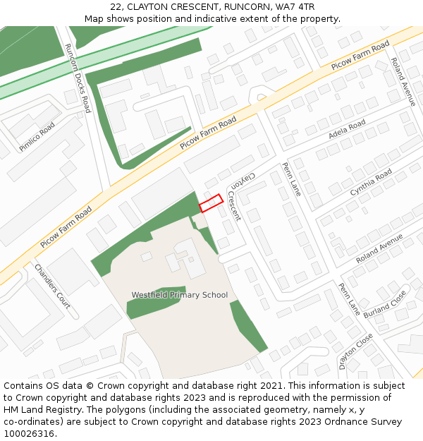 22, CLAYTON CRESCENT, RUNCORN, WA7 4TR: Location map and indicative extent of plot