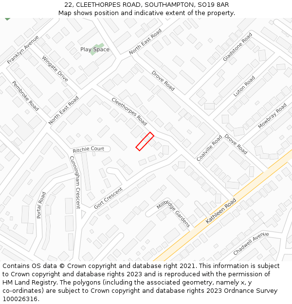 22, CLEETHORPES ROAD, SOUTHAMPTON, SO19 8AR: Location map and indicative extent of plot