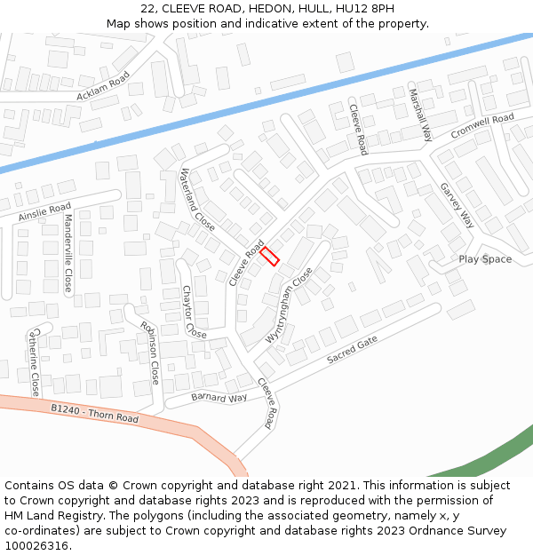 22, CLEEVE ROAD, HEDON, HULL, HU12 8PH: Location map and indicative extent of plot