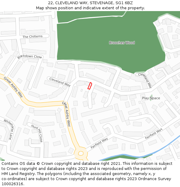 22, CLEVELAND WAY, STEVENAGE, SG1 6BZ: Location map and indicative extent of plot