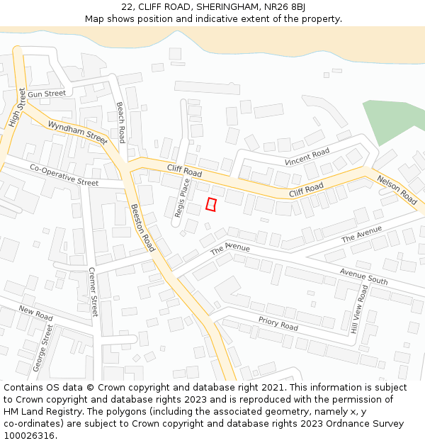 22, CLIFF ROAD, SHERINGHAM, NR26 8BJ: Location map and indicative extent of plot