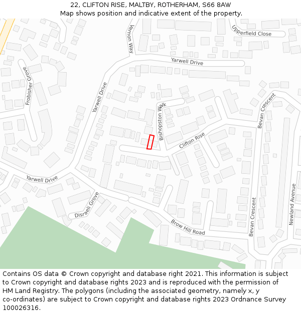 22, CLIFTON RISE, MALTBY, ROTHERHAM, S66 8AW: Location map and indicative extent of plot