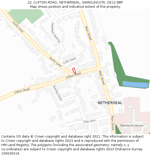 22, CLIFTON ROAD, NETHERSEAL, SWADLINCOTE, DE12 8BP: Location map and indicative extent of plot