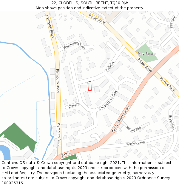 22, CLOBELLS, SOUTH BRENT, TQ10 9JW: Location map and indicative extent of plot