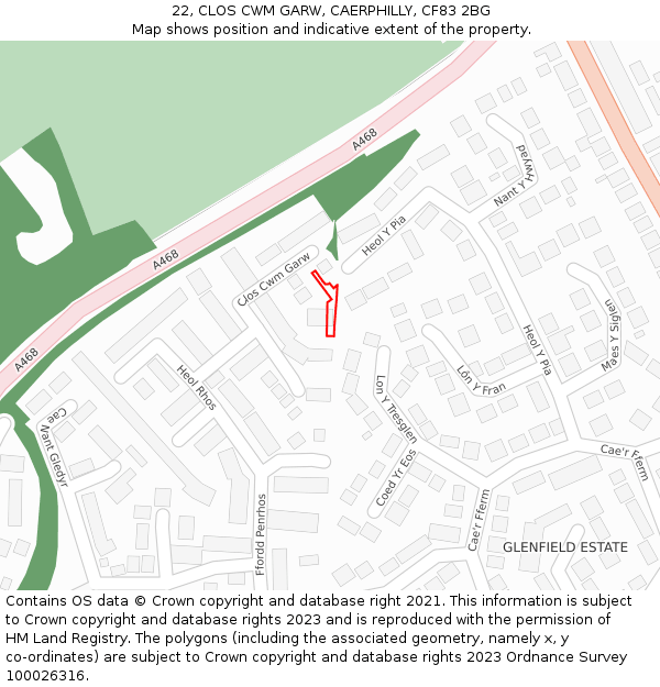 22, CLOS CWM GARW, CAERPHILLY, CF83 2BG: Location map and indicative extent of plot
