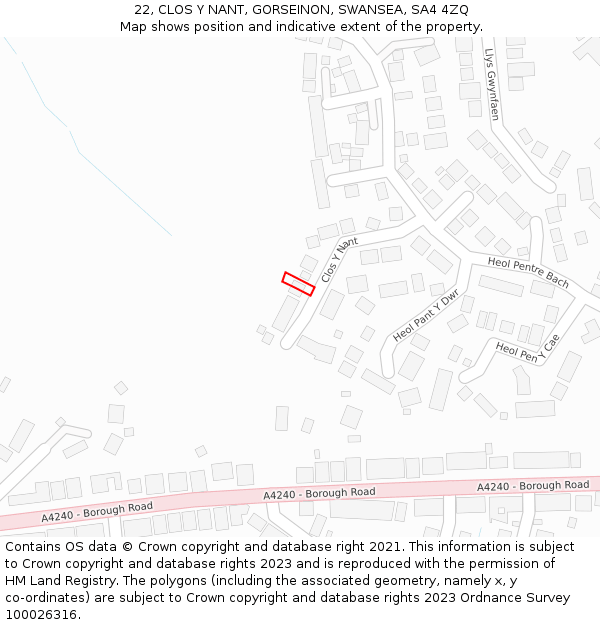 22, CLOS Y NANT, GORSEINON, SWANSEA, SA4 4ZQ: Location map and indicative extent of plot