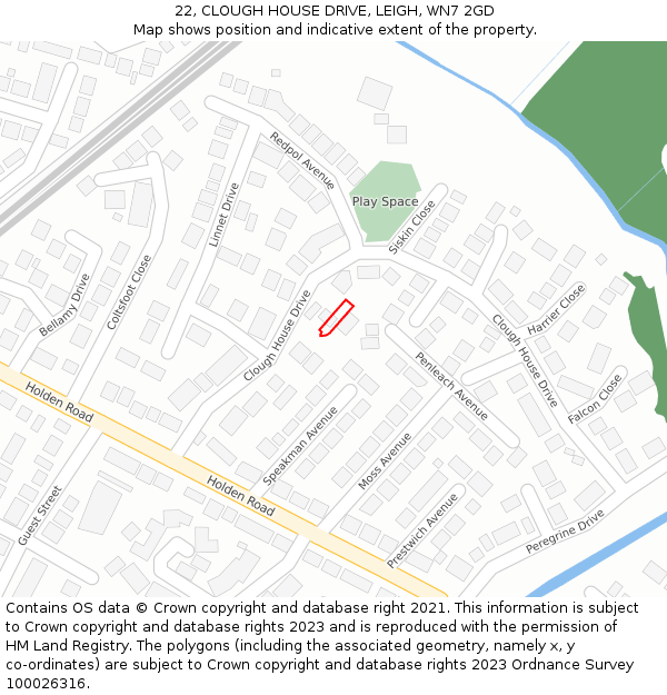 22, CLOUGH HOUSE DRIVE, LEIGH, WN7 2GD: Location map and indicative extent of plot