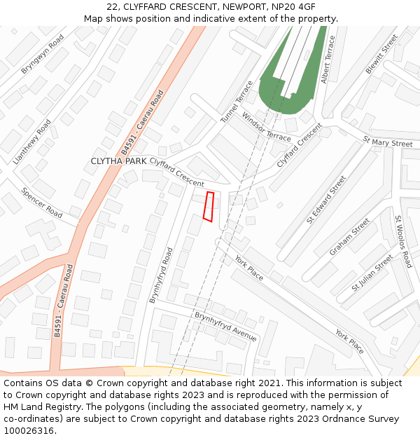 22, CLYFFARD CRESCENT, NEWPORT, NP20 4GF: Location map and indicative extent of plot