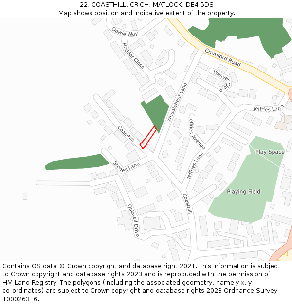 22, COASTHILL, CRICH, MATLOCK, DE4 5DS: Location map and indicative extent of plot
