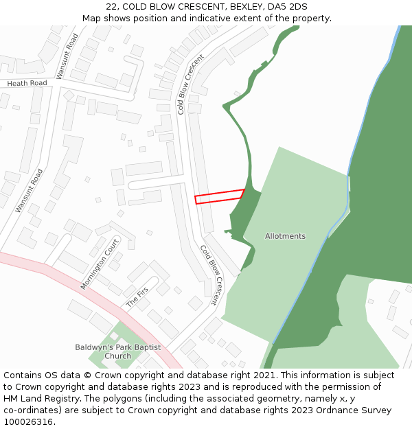 22, COLD BLOW CRESCENT, BEXLEY, DA5 2DS: Location map and indicative extent of plot