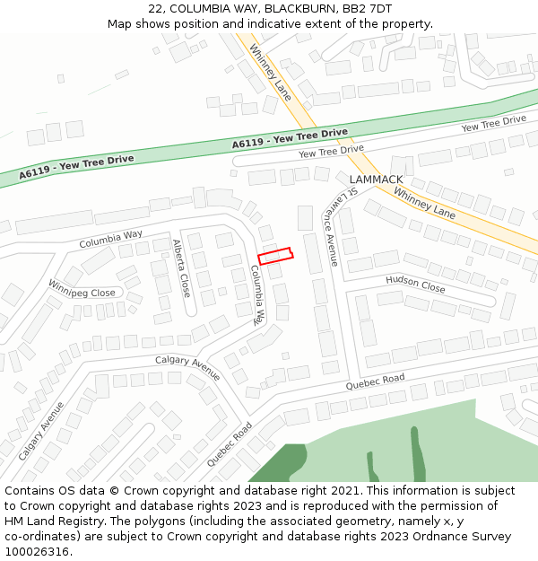 22, COLUMBIA WAY, BLACKBURN, BB2 7DT: Location map and indicative extent of plot