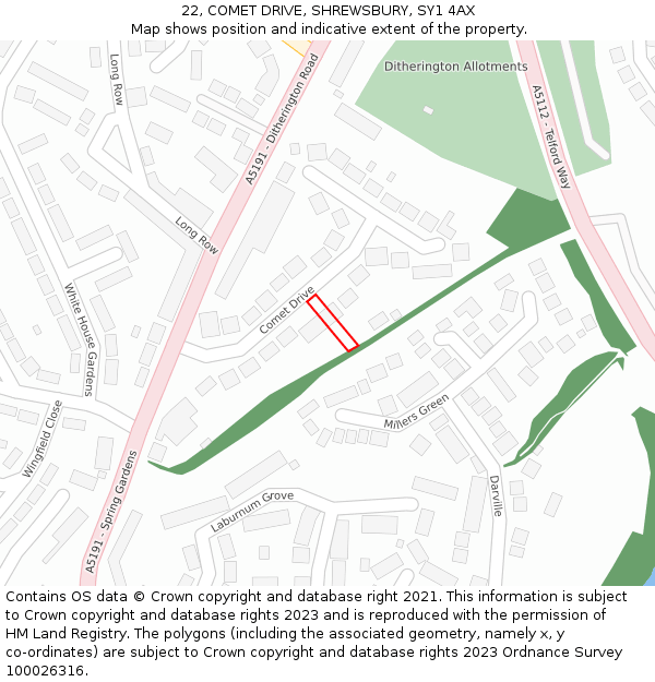 22, COMET DRIVE, SHREWSBURY, SY1 4AX: Location map and indicative extent of plot